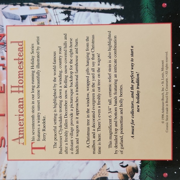 1996 Anheuser-Busch, Inc Budweiser Collector Stein - Picture 6 of 6